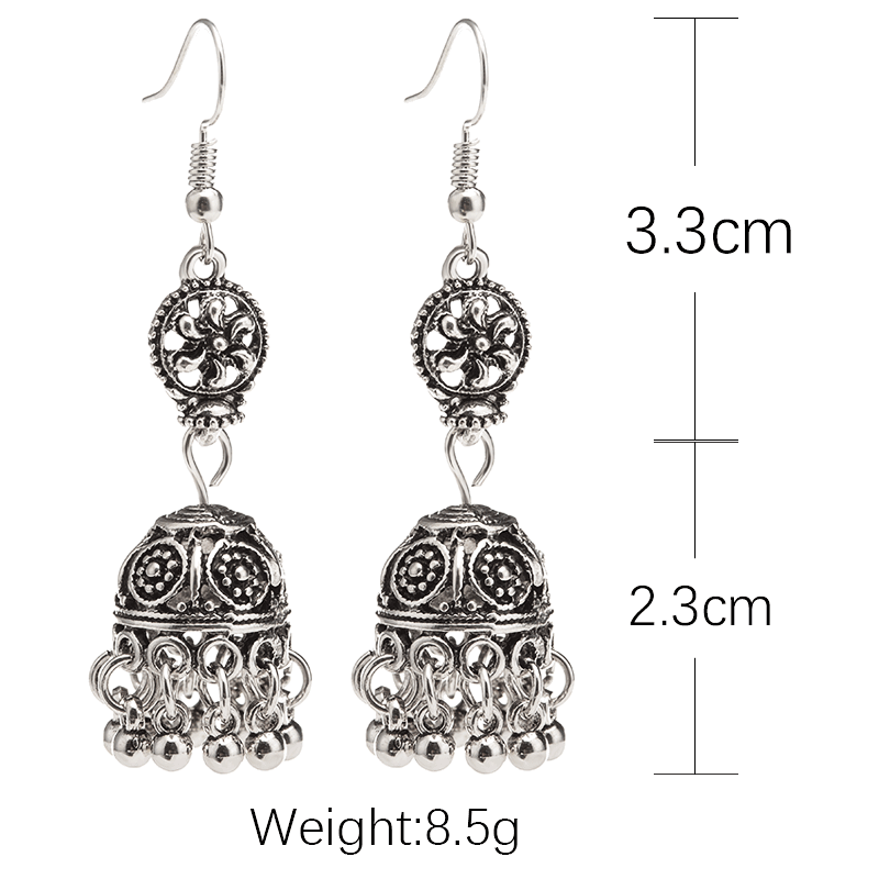 Baroque engraved bell with tassel earrings