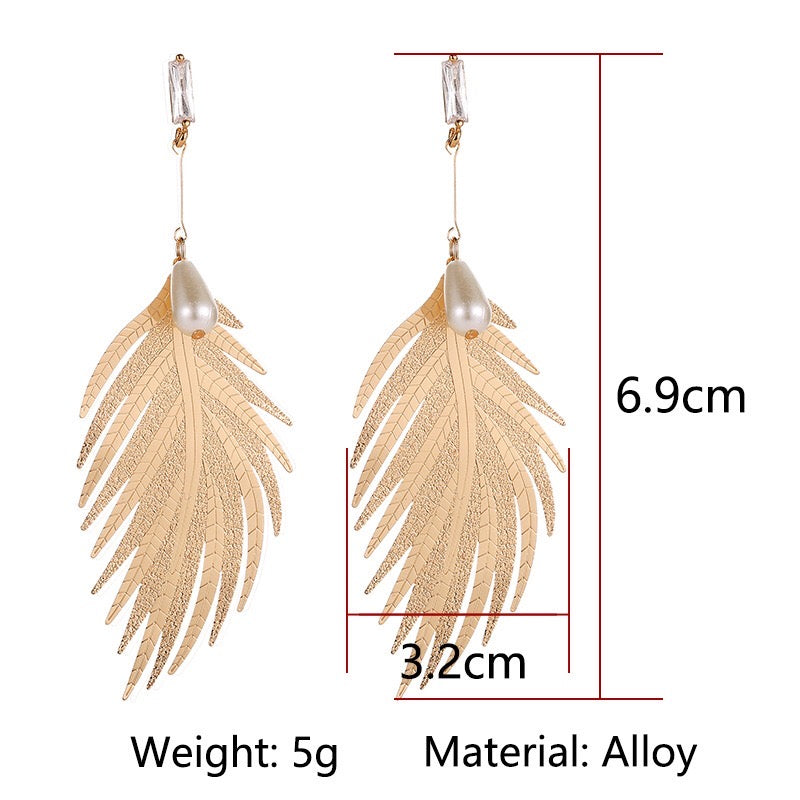 One feather with pearl drop earrings
