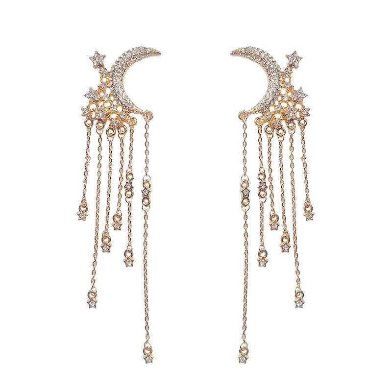 The Moon and Star Tassel Earrings