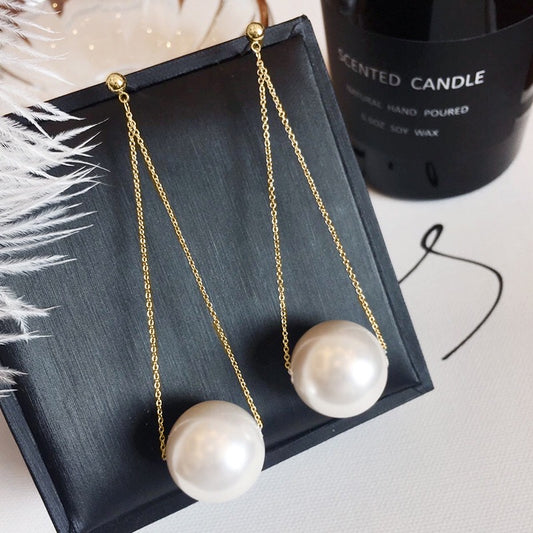 Dropped Single Pearl Earrings