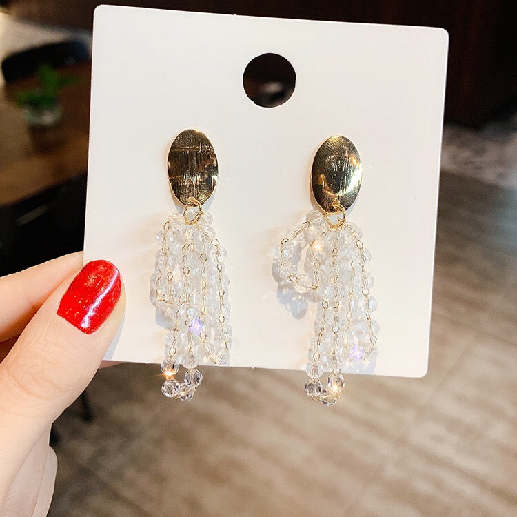 Multi Layer Crystal Tassel Earrings