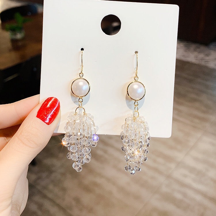 Multi Layer Crystal Tassel Earrings