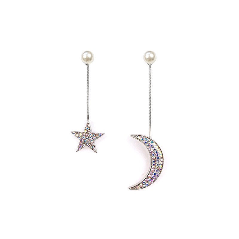 Asymmetric The Moon and Star Earrings