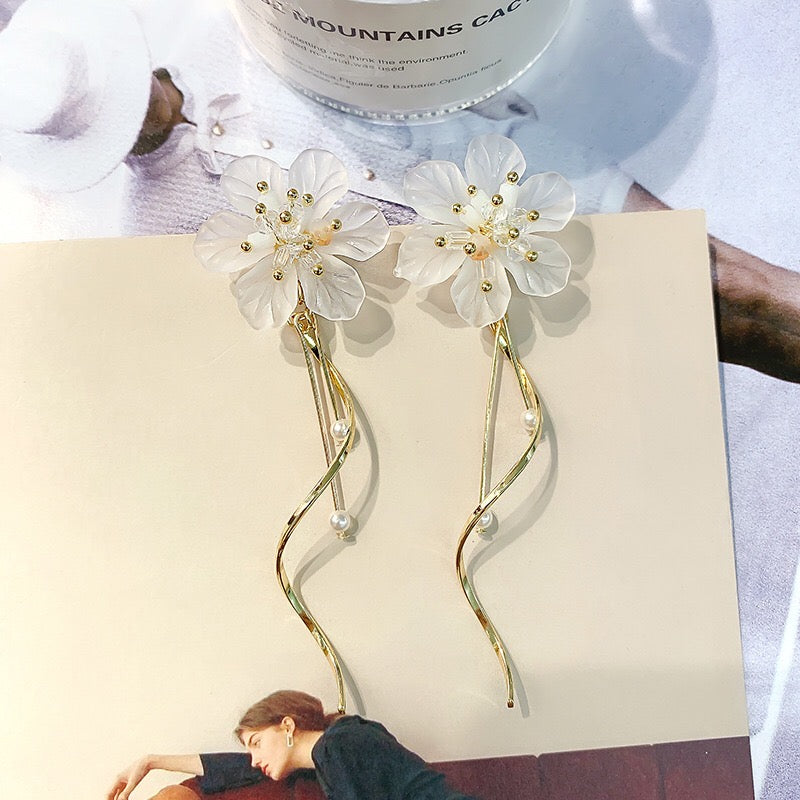 Crystal Flower Slinky Drop Earrings