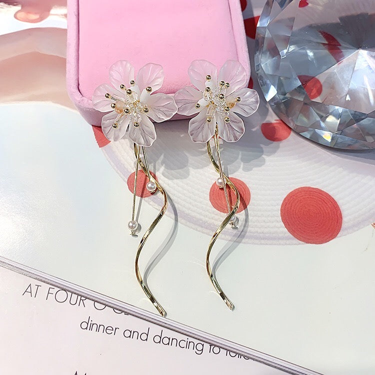 Crystal Flower Slinky Drop Earrings