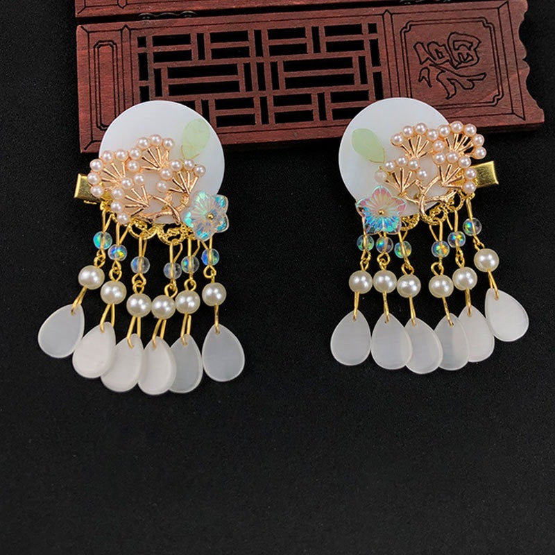 Oriental Shell Pearl Flower with Tassels Hair Clip