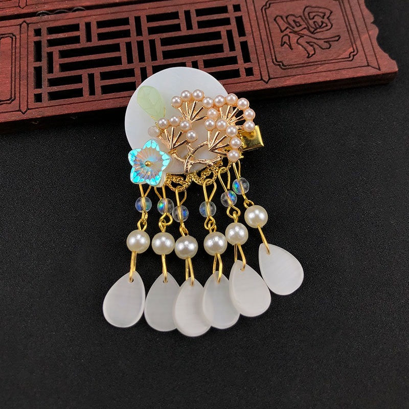 Oriental Shell Pearl Flower with Tassels Hair Clip