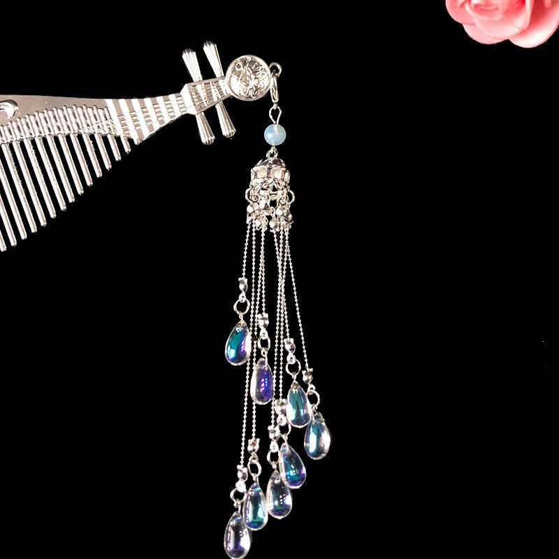 Oriental Pipa Comb with WaterDrop Tassels