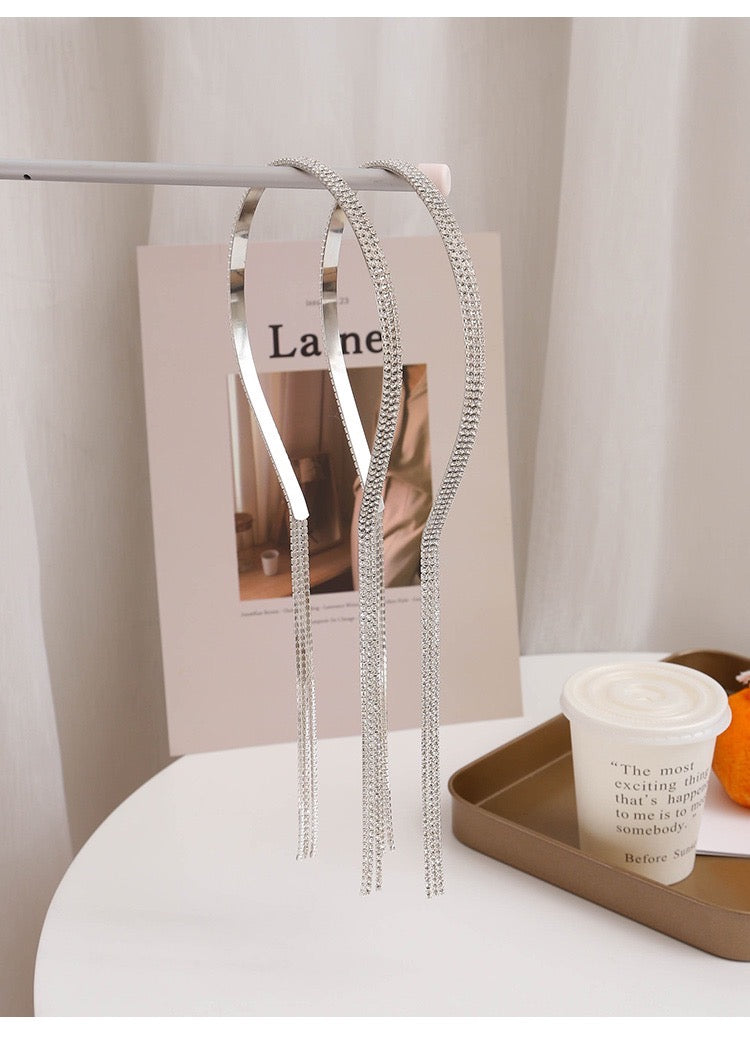 Shining Full Rhinestones Hair Band with Three-String Tassels