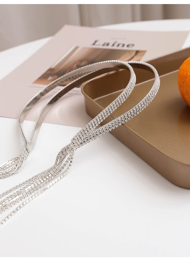 Shining Full Rhinestones Hair Band with Three-String Tassels