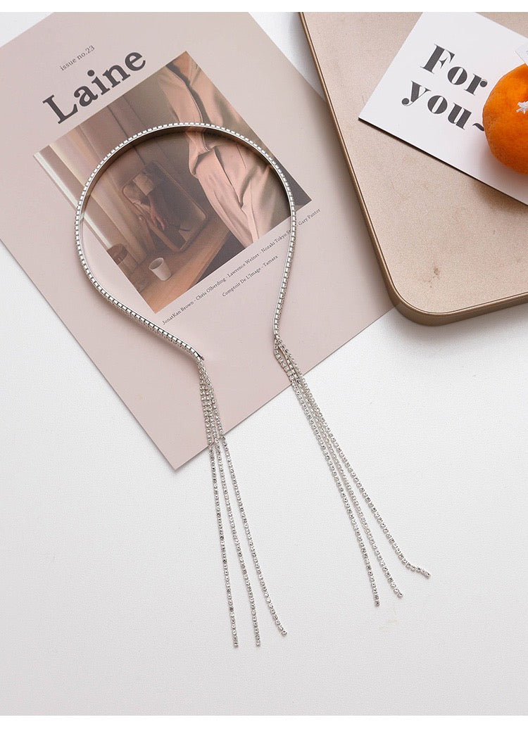 Shining Full Rhinestones Hair Band with Three-String Tassels