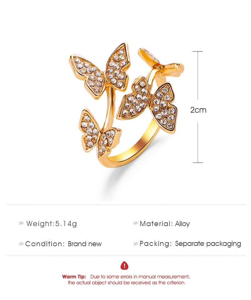 Adjustable Four-Butterfly Ring