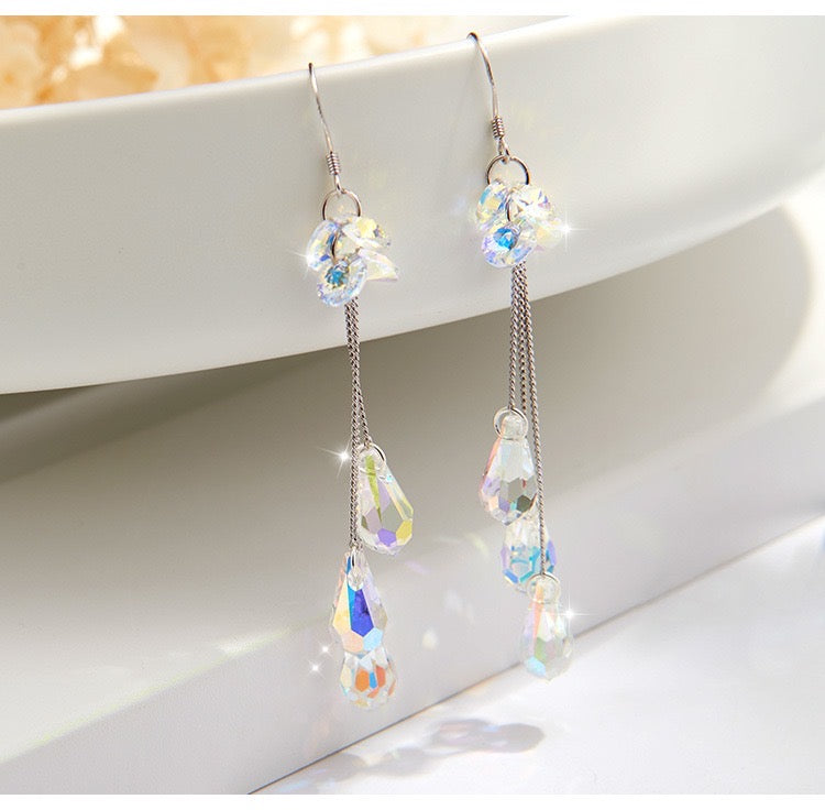 Multi-Crystal with Tassel Long Earrings