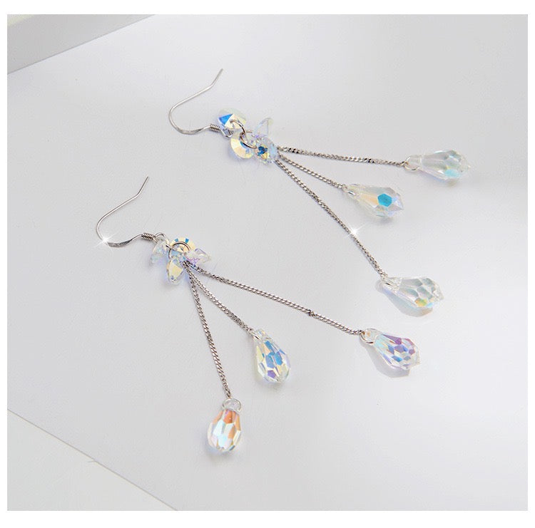 Multi-Crystal with Tassel Long Earrings