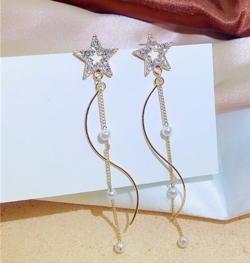 Shining Star with Pearl Tassel Earrings