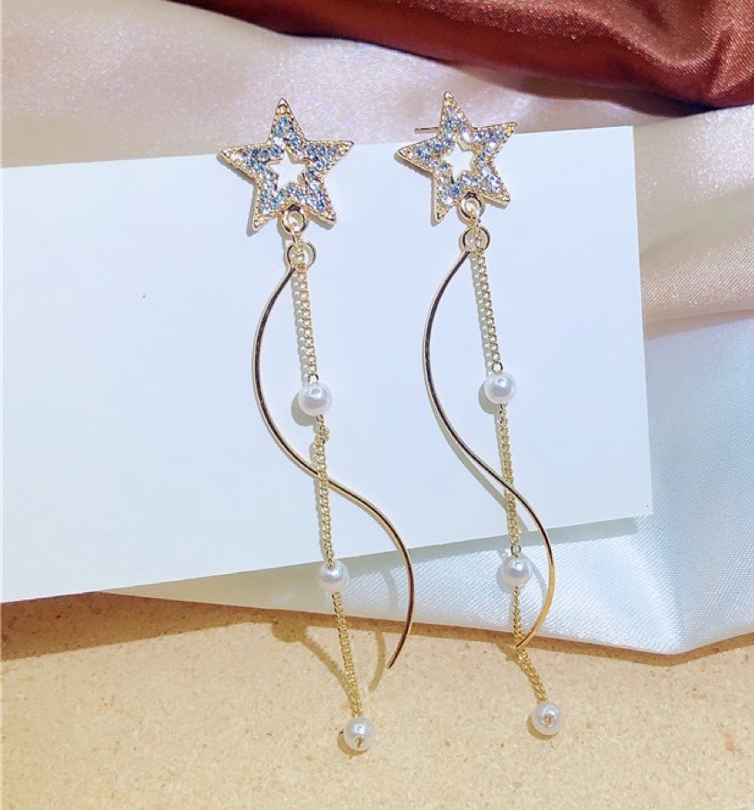 Shining Star with Pearl Tassel Earrings