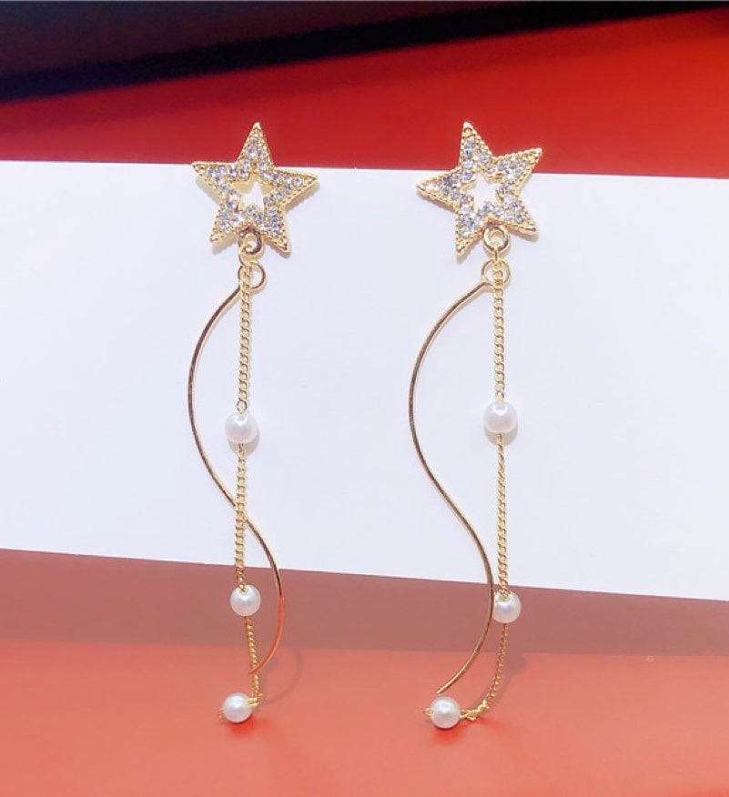 Shining Star with Pearl Tassel Earrings
