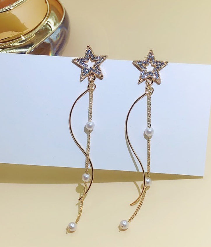 Shining Star with Pearl Tassel Earrings