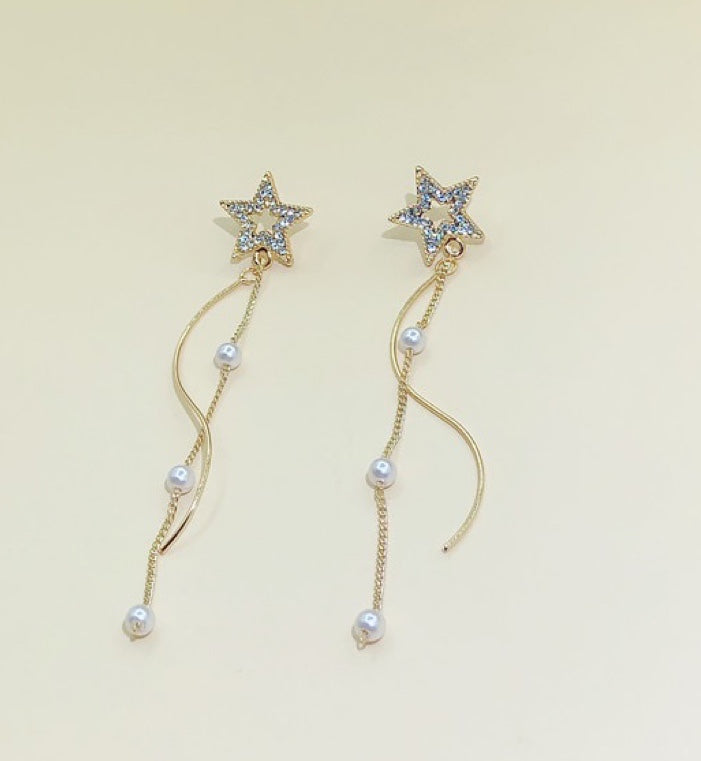 Shining Star with Pearl Tassel Earrings