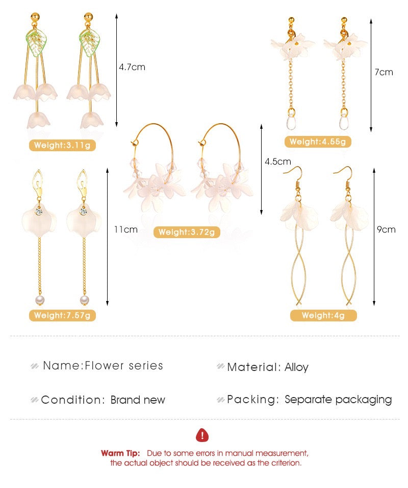 Three Little Ice Flowers with Leaf Earrings