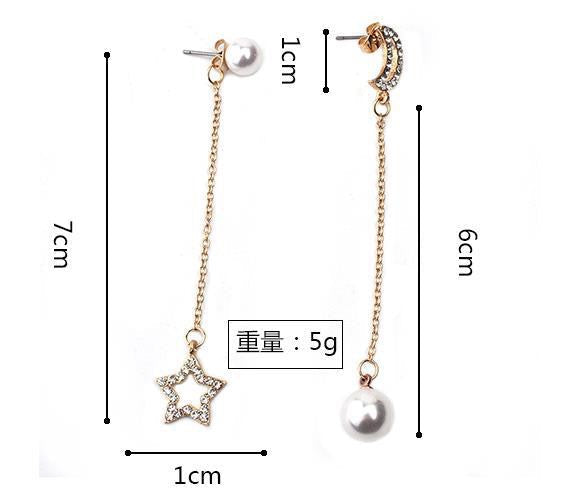 Asymmetric Moon and Star with Pearl Earrings