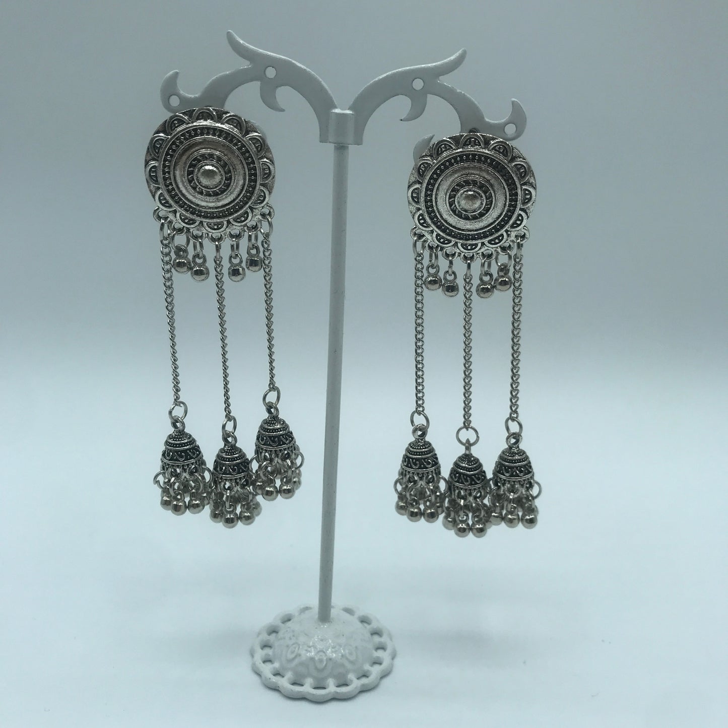 Vintage sunflower triple bell tassel earrings