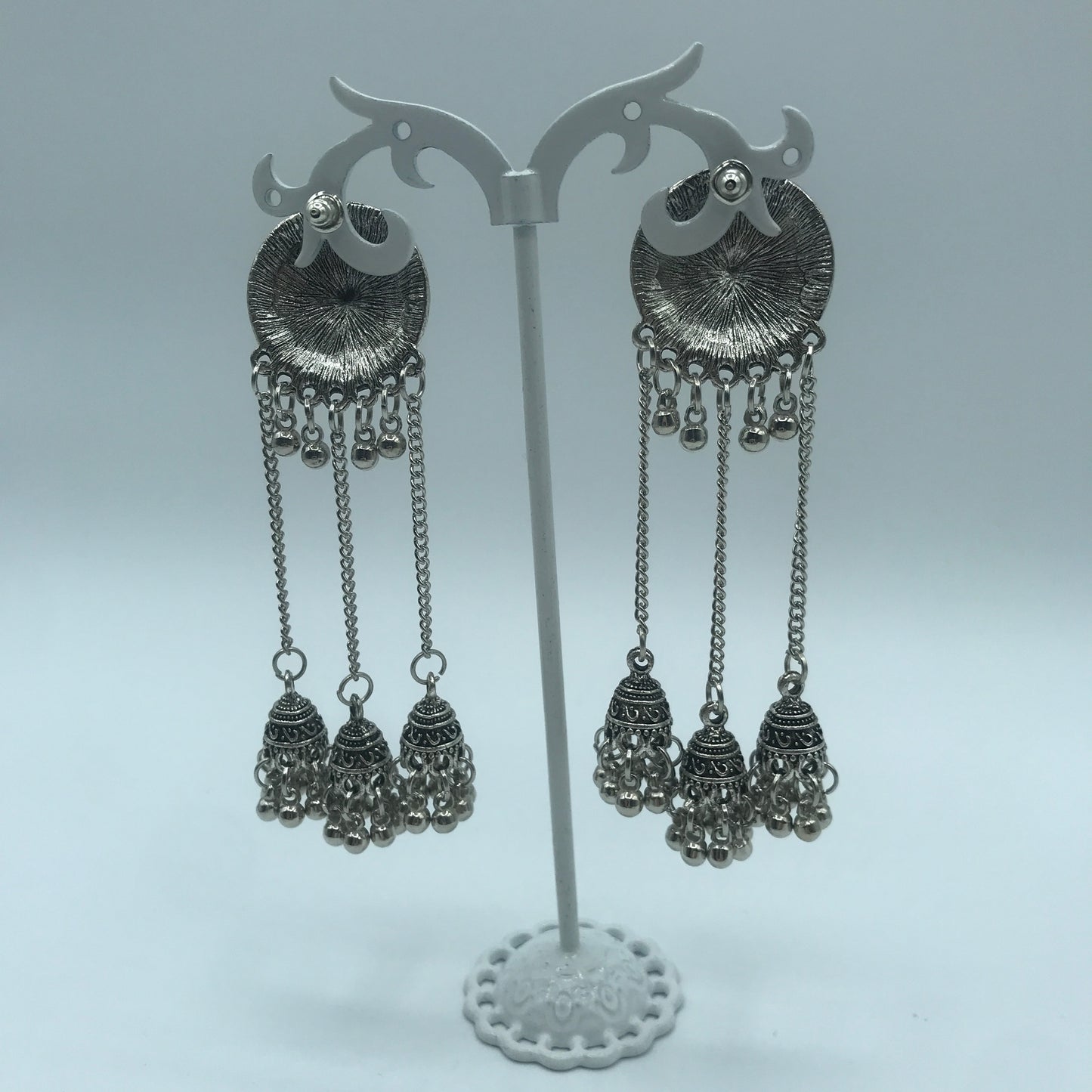 Vintage sunflower triple bell tassel earrings