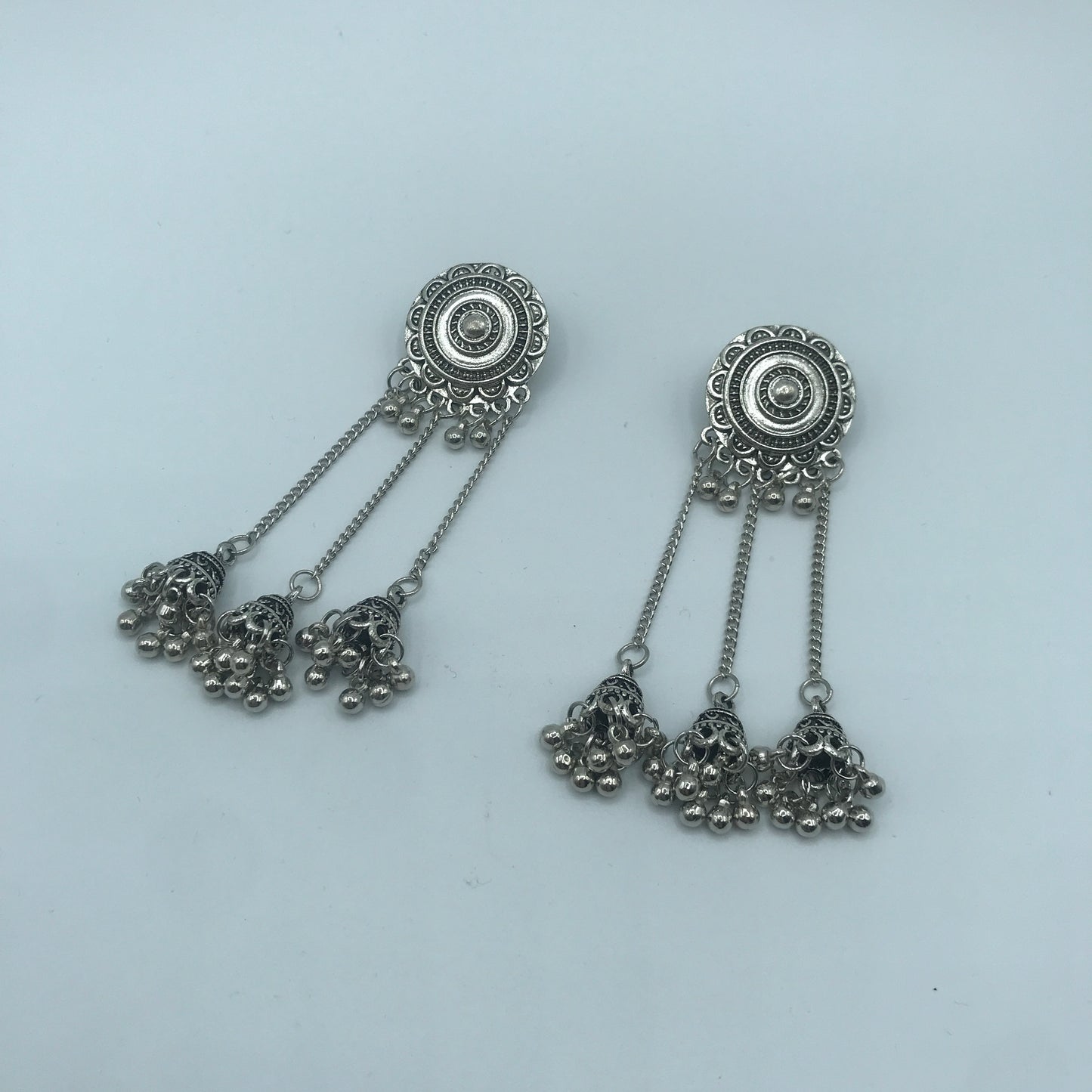 Vintage sunflower triple bell tassel earrings