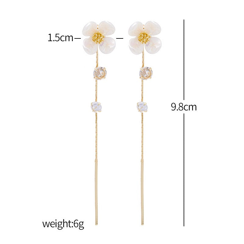 Shell Single Flower with ZirCon Tassel Earrings