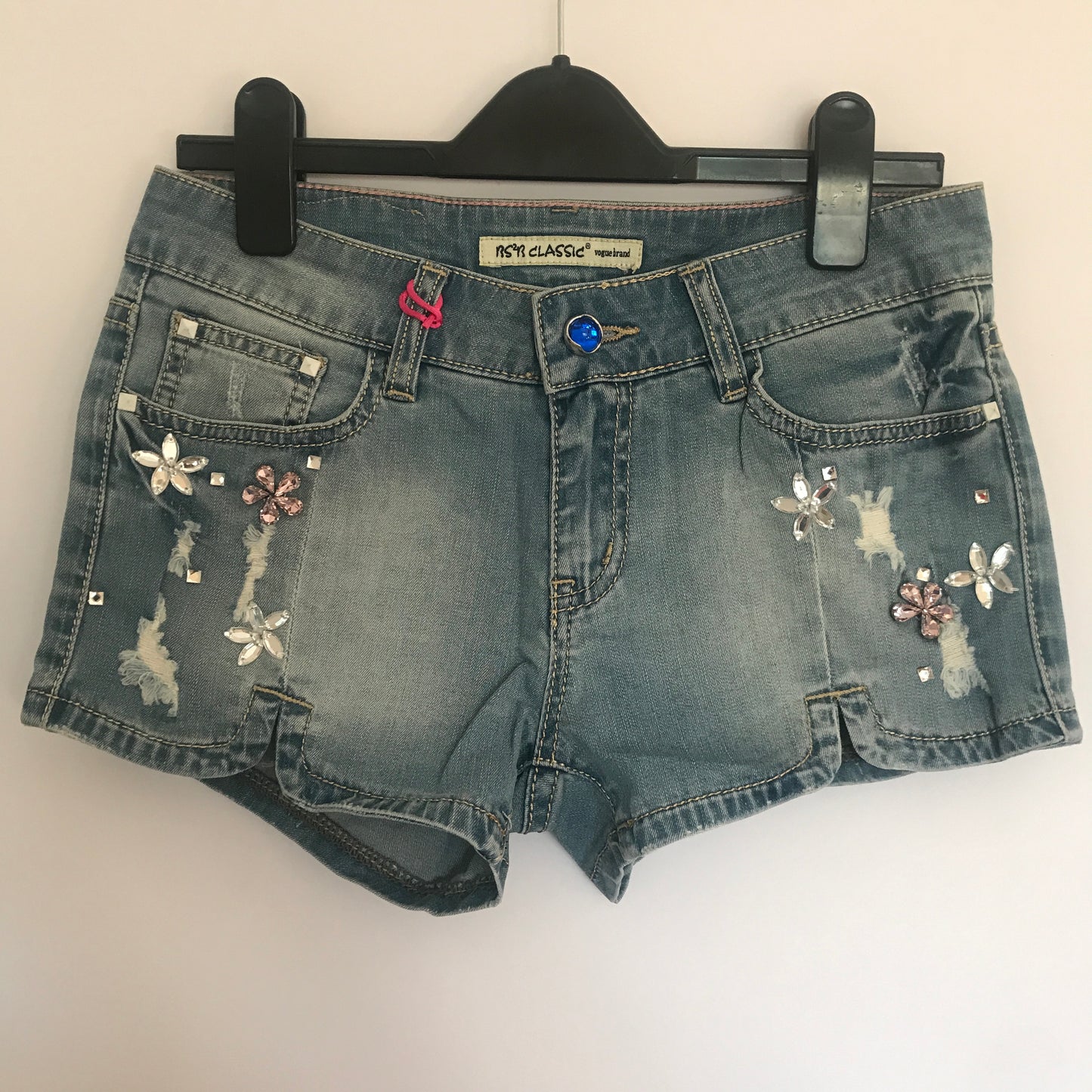 Flower Rhinestones Denim Shorts