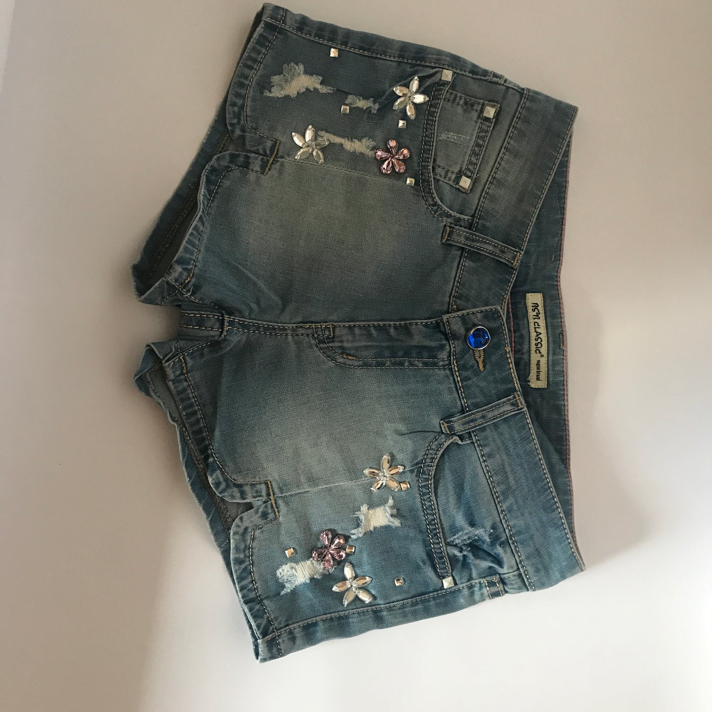 Flower Rhinestones Denim Shorts