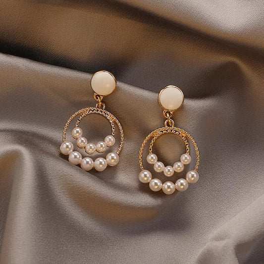 Dual Hoops with Pearls Short Earrings