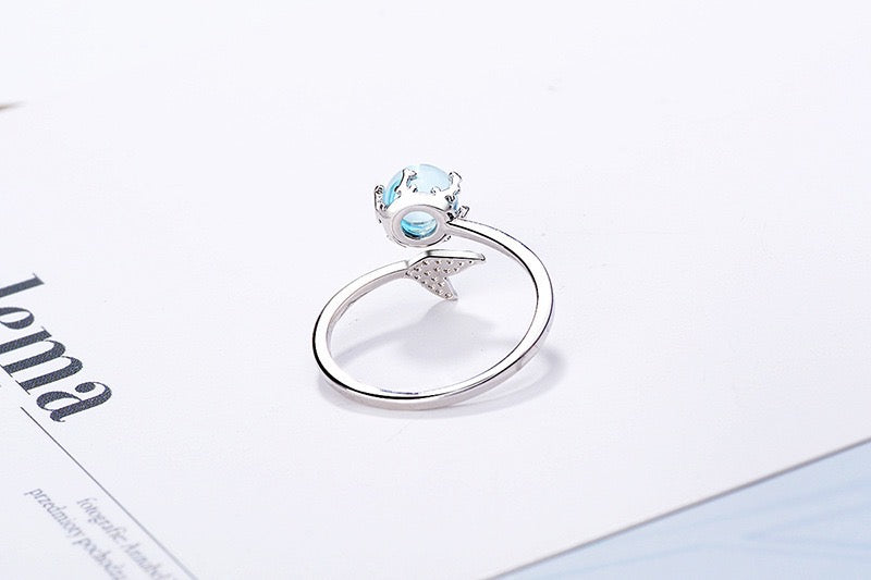 Adjustable Mermaid Sapphire Bubble Open Ring