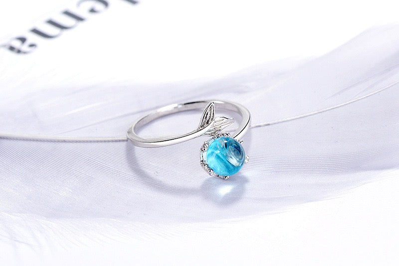Adjustable Mermaid Sapphire Bubble Open Ring
