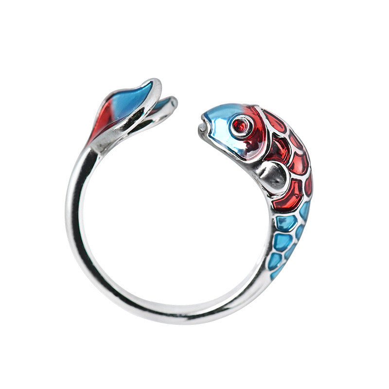 Adjustable Enamel Koi Bring Luck Open Ring
