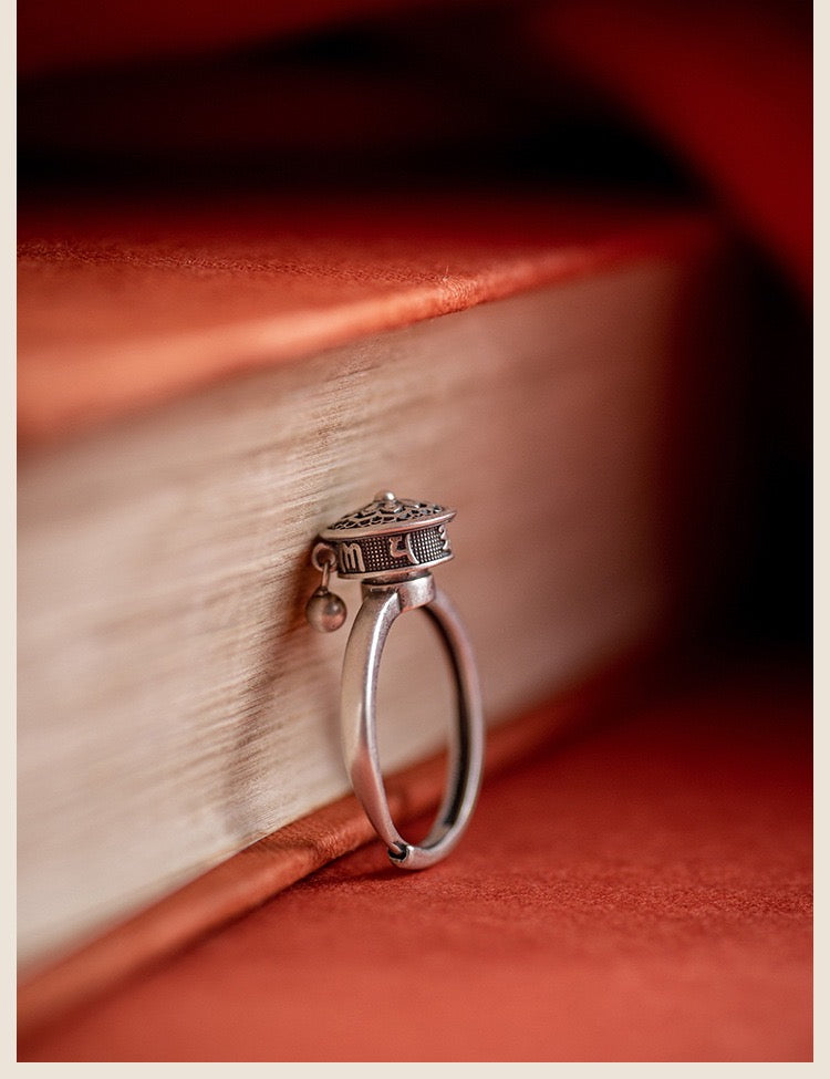 Rotatable Prayer Wheel Open Ring