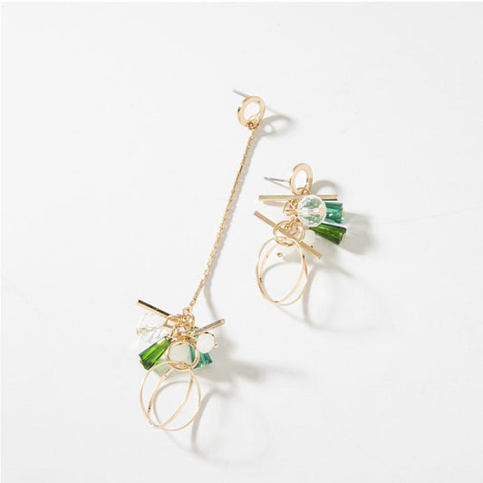 Asymmetric Crystal Hoop and Tassel Earrings