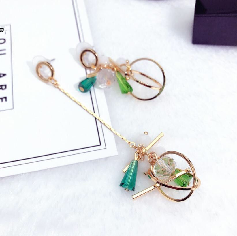 Asymmetric Crystal Hoop and Tassel Earrings
