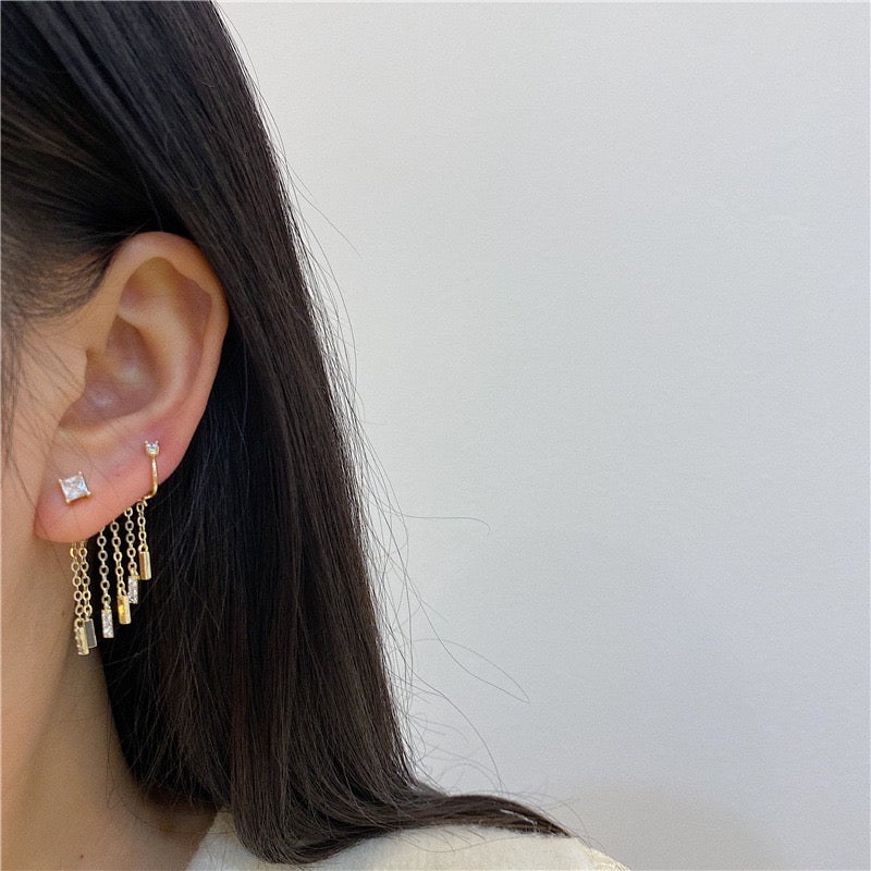 Zircon Gradual Tassels Ear Stud and Clip