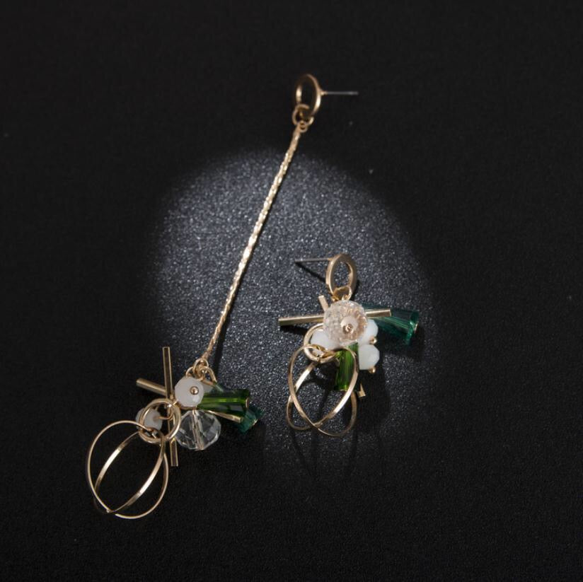 Asymmetric Crystal Hoop and Tassel Earrings