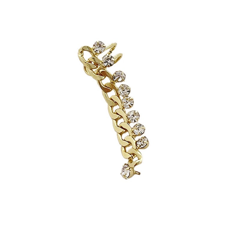 Chain with Multi-Rhinestones Single Ear Stud and Clip