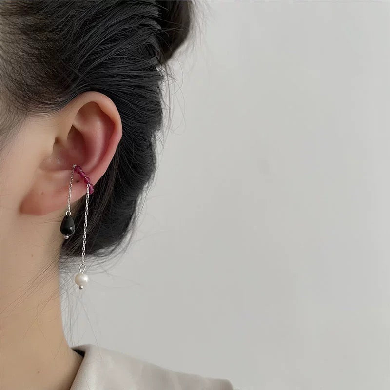 Single Coloured Crystals and Pearls Ear Clip Collection