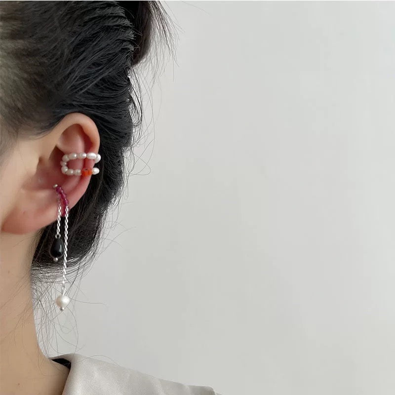 Single Coloured Crystals and Pearls Ear Clip Collection