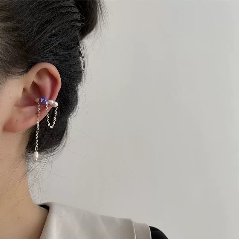 Single Coloured Crystals and Pearls Ear Clip Collection