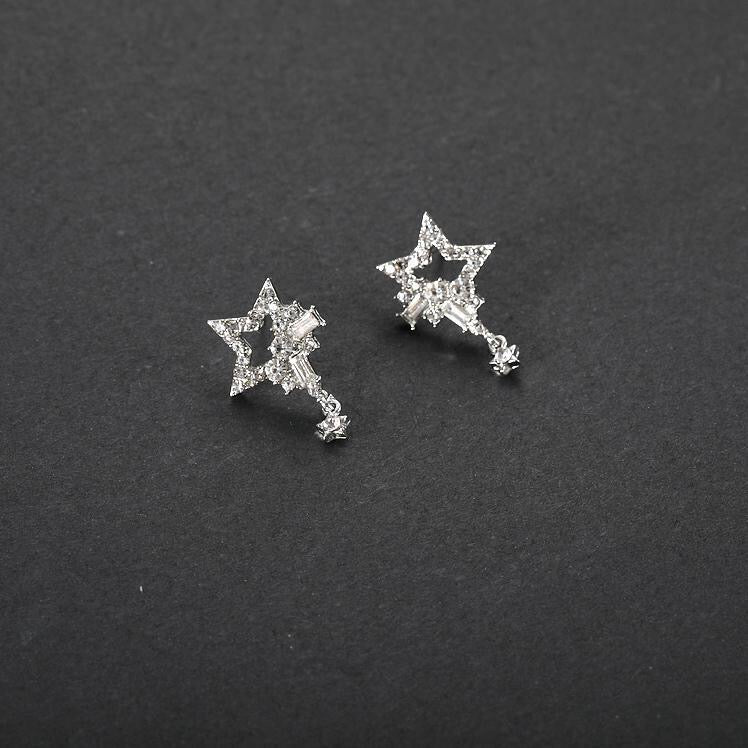 Transformable Dual Rhinestone Stars with Tassels Earrings
