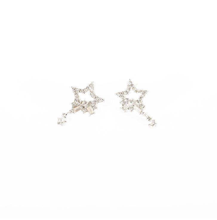 Transformable Dual Rhinestone Stars with Tassels Earrings