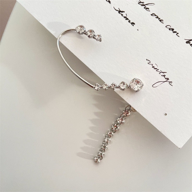 Two-Way Arc-Shaped Multi-Rhinestone Tassel Ear Stud and Ear-Hook