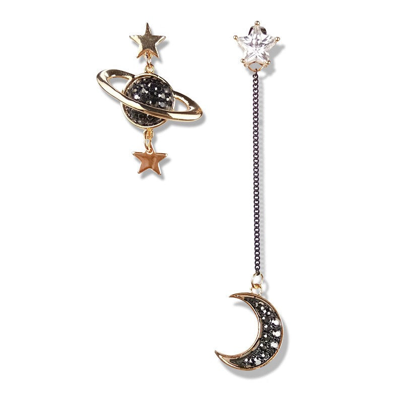 Asymmetric Transformable Dual Earth Moon Star Earrings