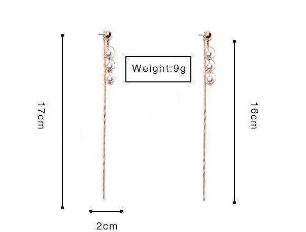 Triple Pearl-in-Hoop Long Single Tassel Earrings