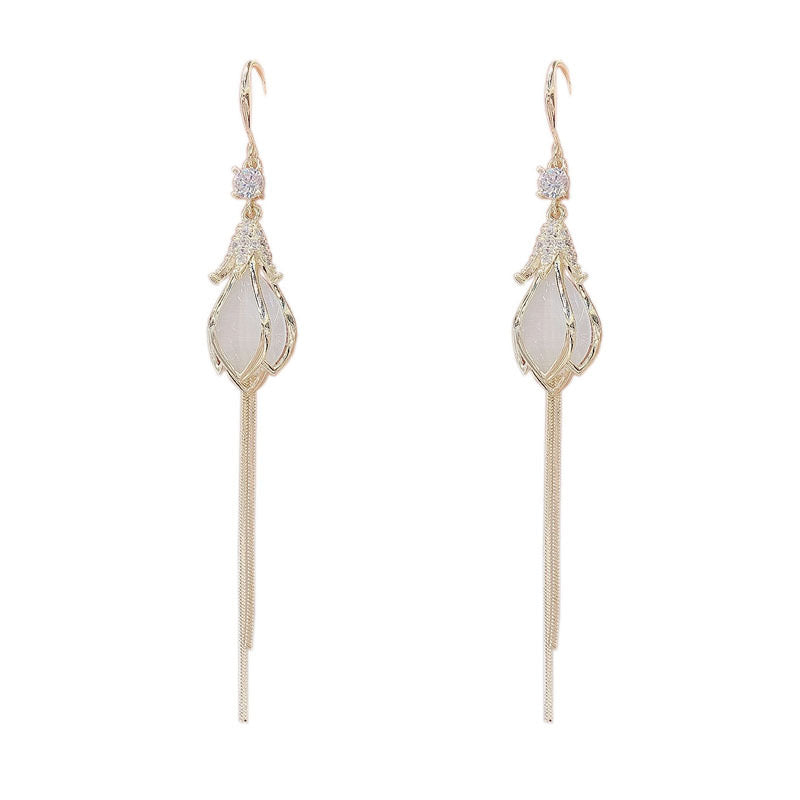 Opal Flower Bud with Tassels Earrings